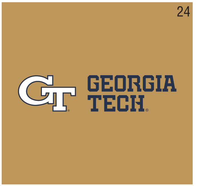 GT logo with Georgia Tech wordmark (horizontal), white/navy/navy on gold variant, cell 24