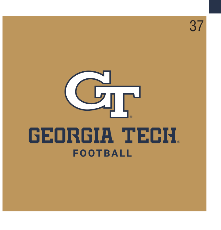 GT logo with Georgia Tech Football wordmark, white/navy/navy on gold variant, cell 37