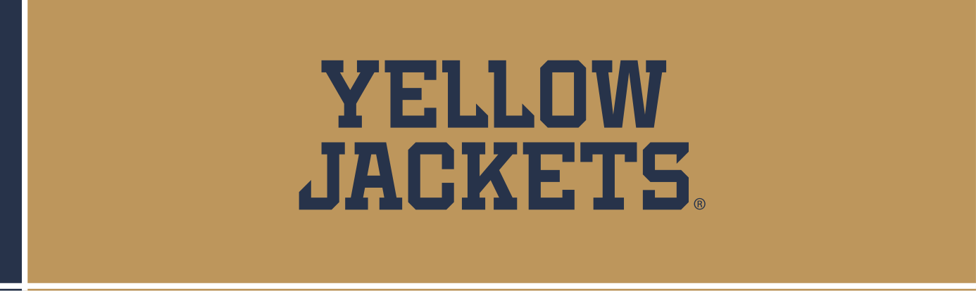 Yellow Jackets wordmark, stacked, navy on gold variant, cell 72
