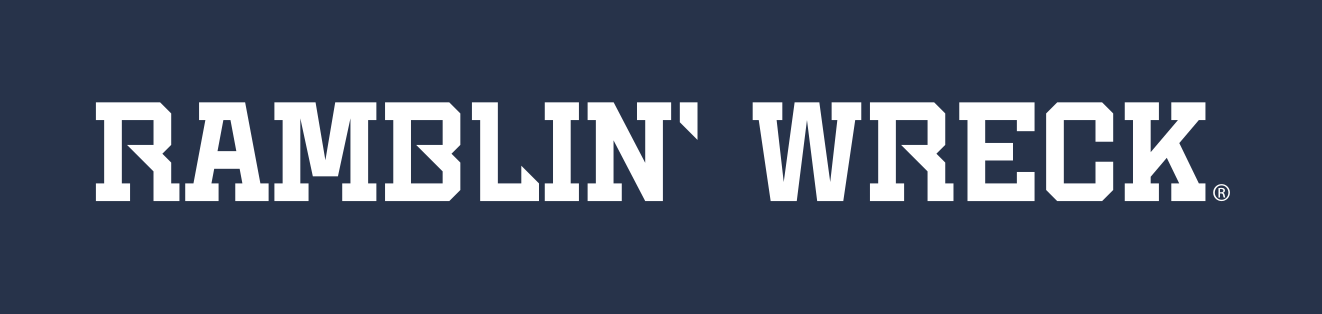 Ramblin' Wreck wordmark, horizontal, white variant, cell 77