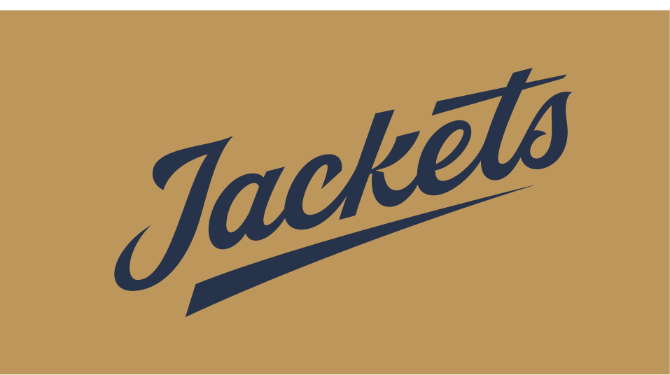 Jackets script, navy on gold variant, cell 108