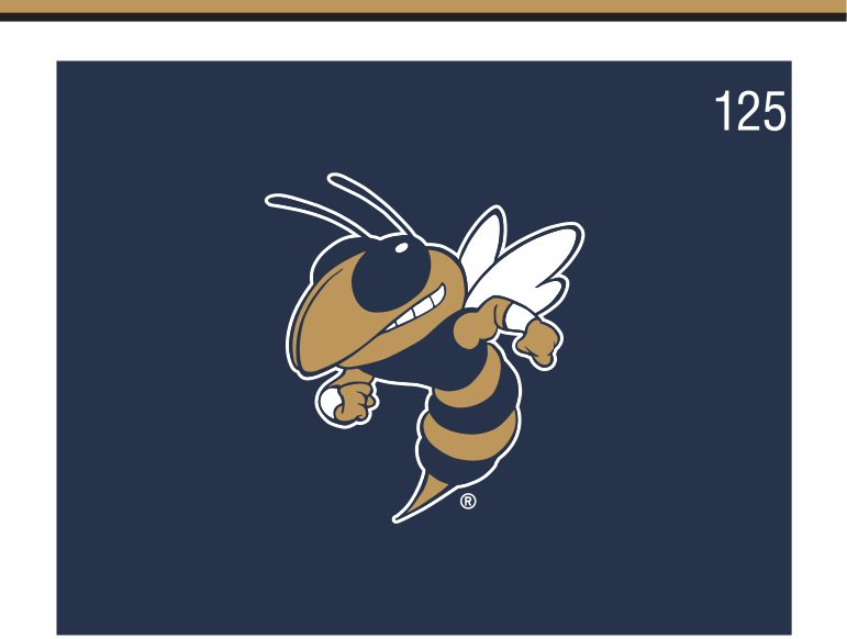 Buzz mascot (flying), full color on navy variant, cell 125