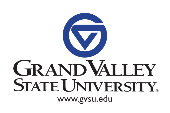 Grand Valley State University primary logo with web address, black variant, cell 5