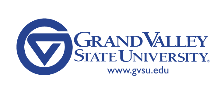 Grand Valley State University secondary logo with web address, blue variant, cell 14