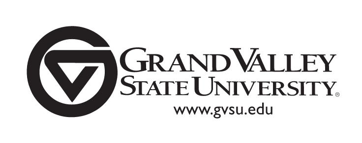 Grand Valley State University secondary logo with web address, black variant, cell 15
