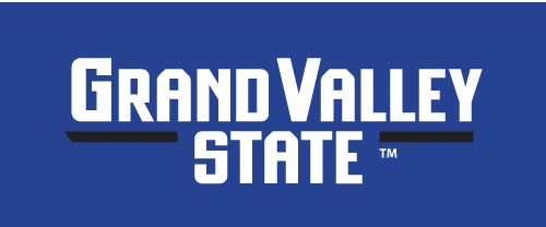 Grand Valley State wordmark stacked, full color on blue variant, cell 41