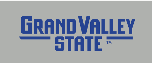 Grand Valley State wordmark stacked, blue & white variant, cell 49