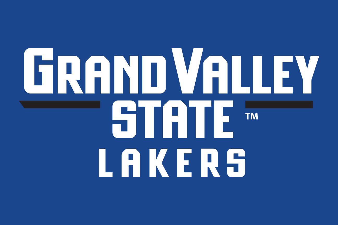 Grand Valley State Lakers wordmark stacked, full color on blue variant, cell 42