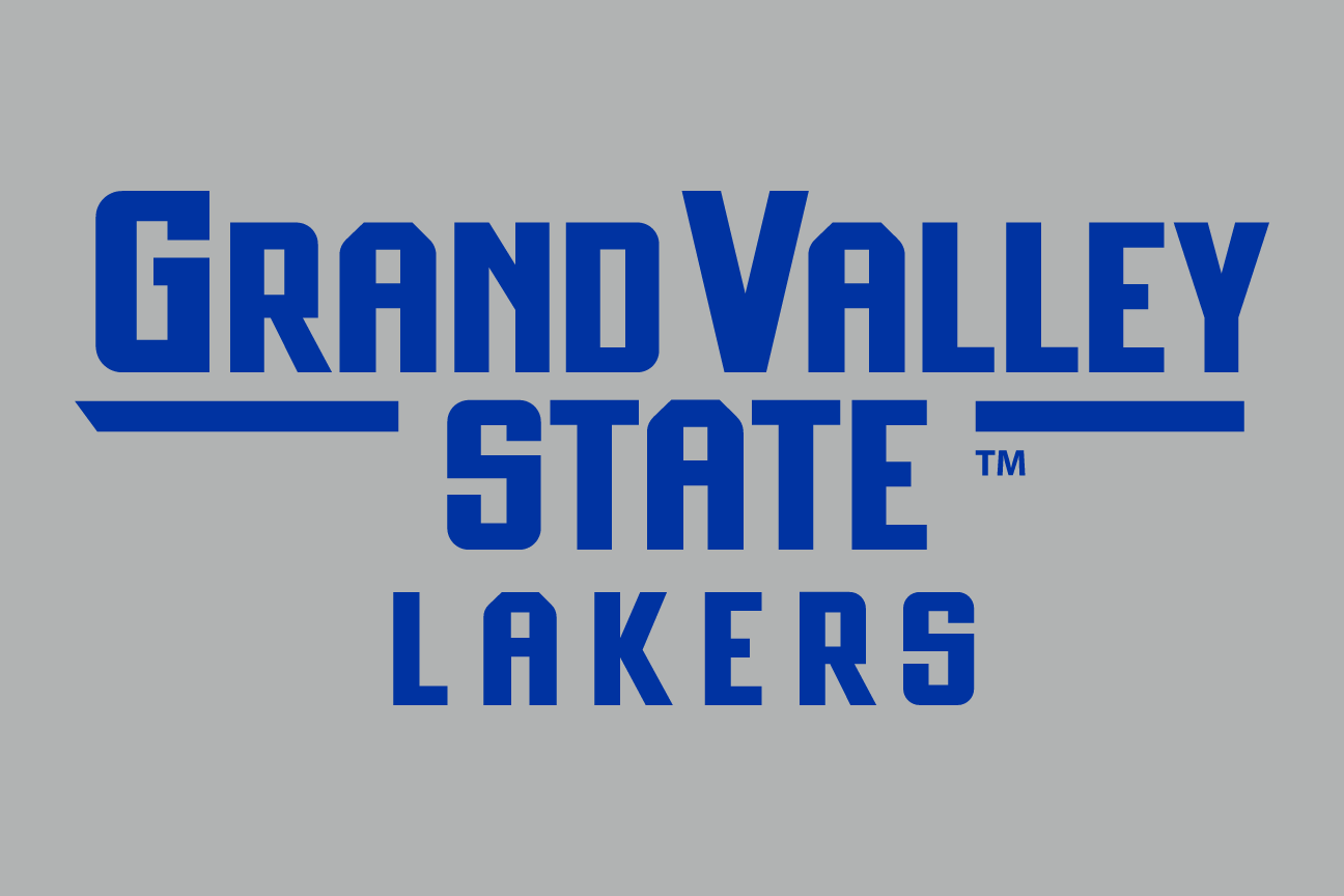 Grand Valley State Lakers wordmark stacked, blue & white variant, cell 50