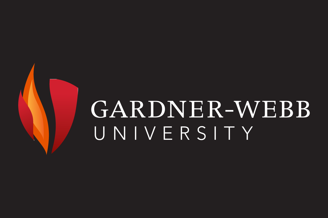 Gardner-Webb University logo, color, horizontal, on black variant, cell 8