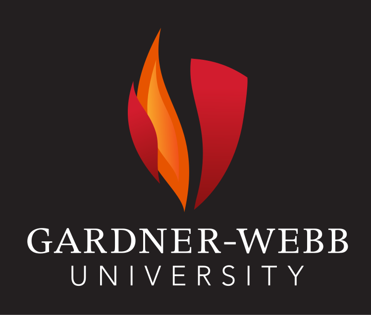 Gardner-Webb University logo, color, stacked, on black variant, cell 4