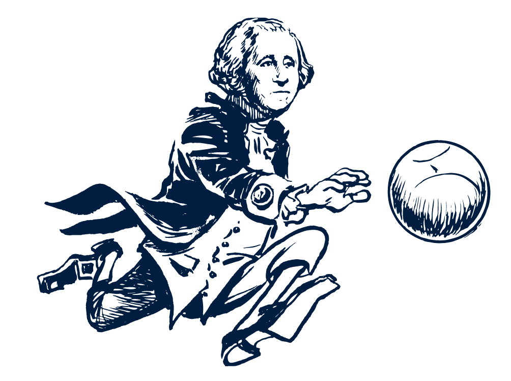 George Washington kicking soccer ball, navy variant