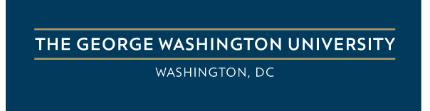 George Washington University Horizontal Wordmark, White text on blue background variant, cell 104