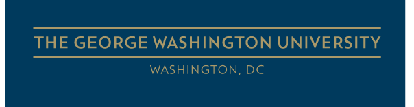 George Washington University Horizontal Wordmark, Gold text on blue background variant, cell 104