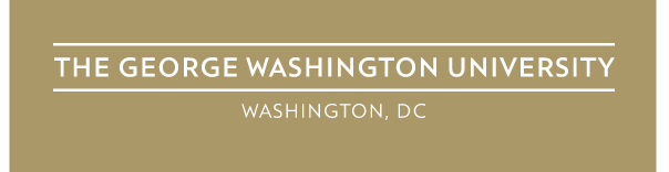 George Washington University Horizontal Wordmark, White text on gold background variant, cell 104