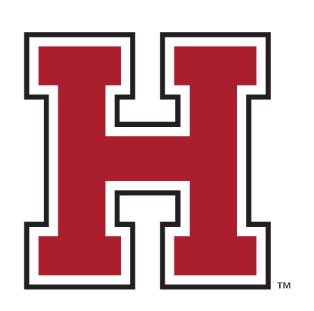 Harvard University lettermark, crimson with white and black outline variant, cell 39