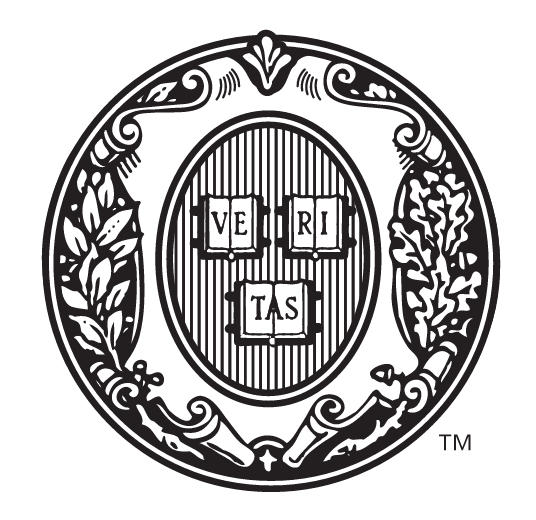 Harvard University seal, circular with ornate border, black and white variant, cell 46
