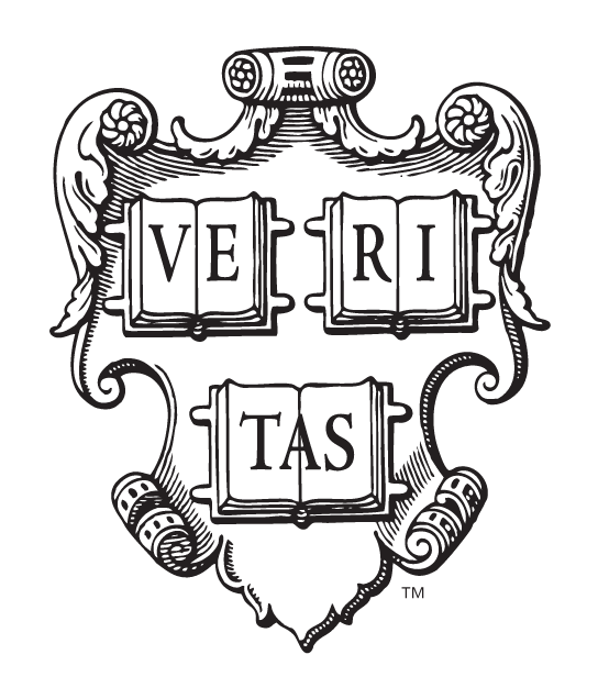 Harvard University seal, ornate shield, black and white variant, cell 48