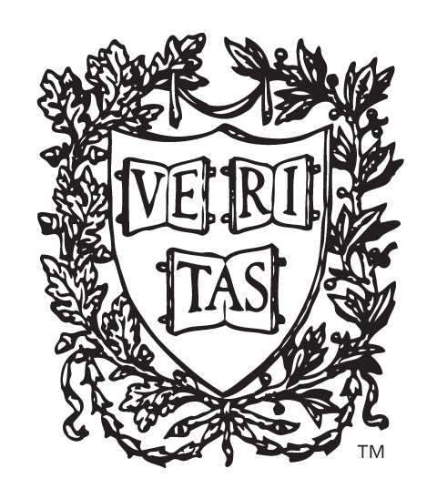 Harvard University seal, ornate shield with leaves, black and white variant, cell 49