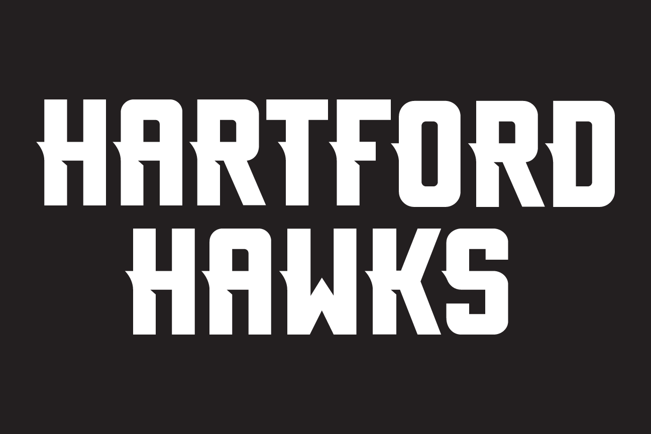 HARTFORD HAWKS stacked wordmark, white on black variant, cell 36
