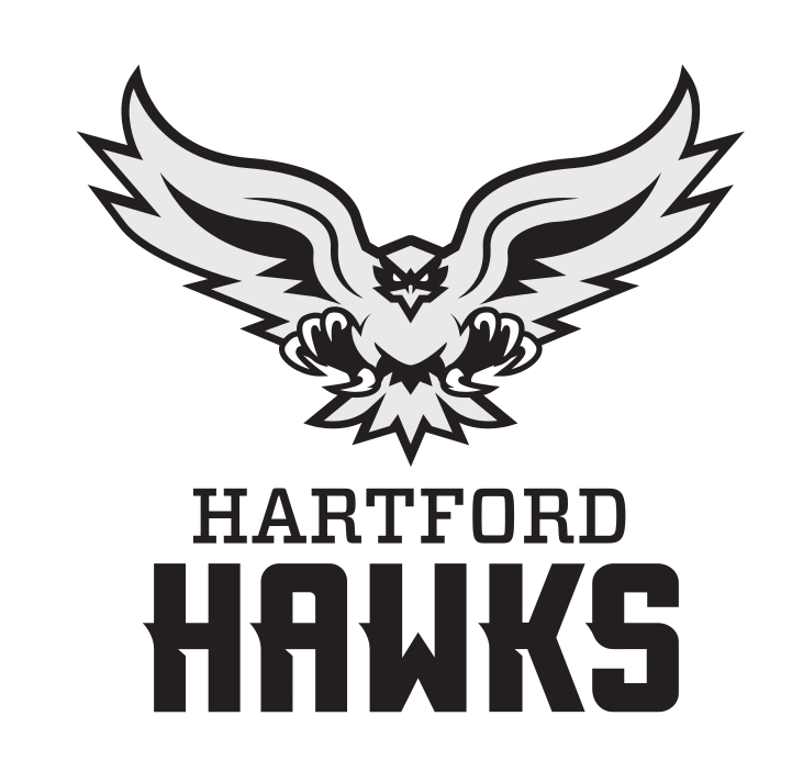 Hartford Hawk secondary logo, black/white mascot, black wordmark variant, cell 6
