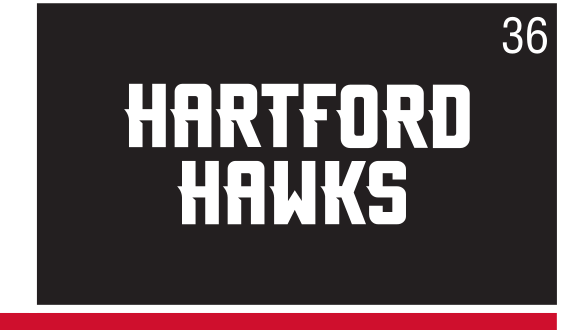 HARTFORD HAWKS stacked wordmark, white on black variant, cell 36