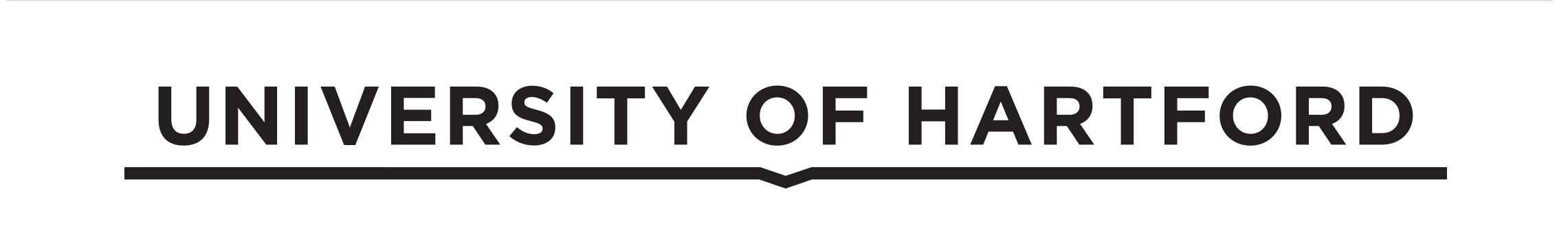 University of Hartford wordmark, black, horizontal variant, cell 47