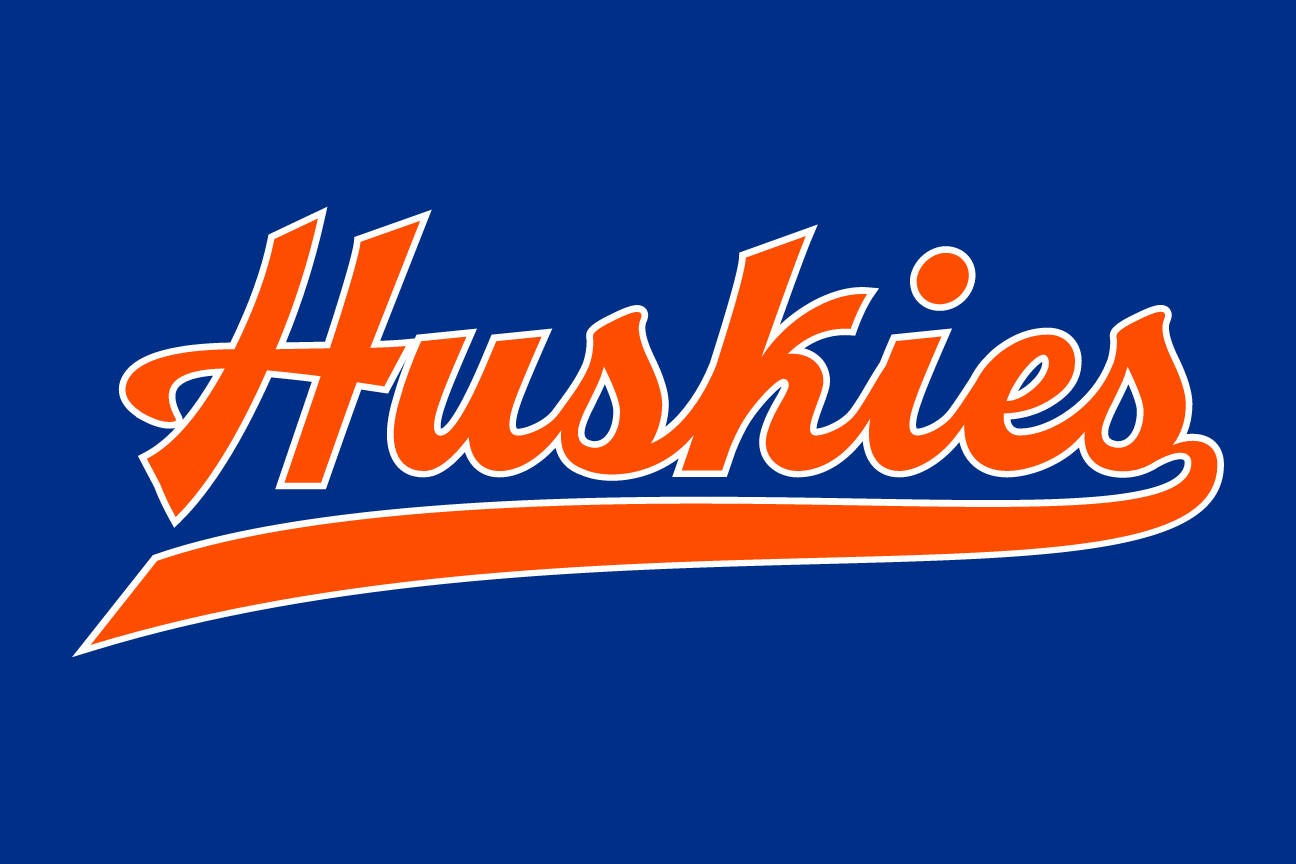 Huskies script wordmark, orange and blue on blue variant, cell 7