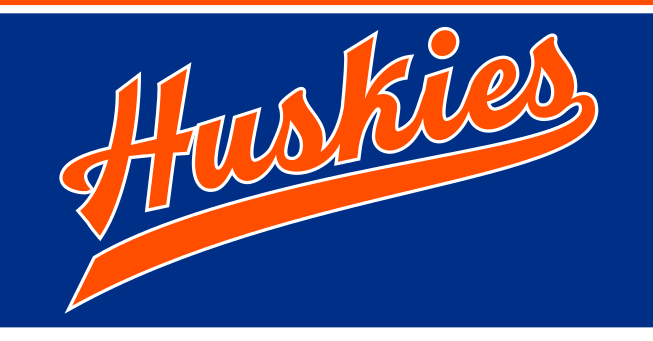 Huskies script wordmark, orange and white on blue variant, cell 9