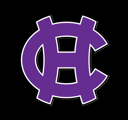 Holy Cross interlocking HC logo, purple and white on black background variant, cell 9