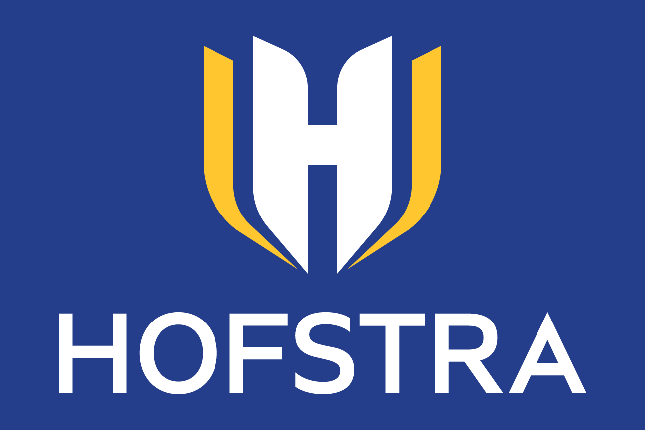 Hofstra wordmark with H icon, blue/gold on blue variant, cell 12