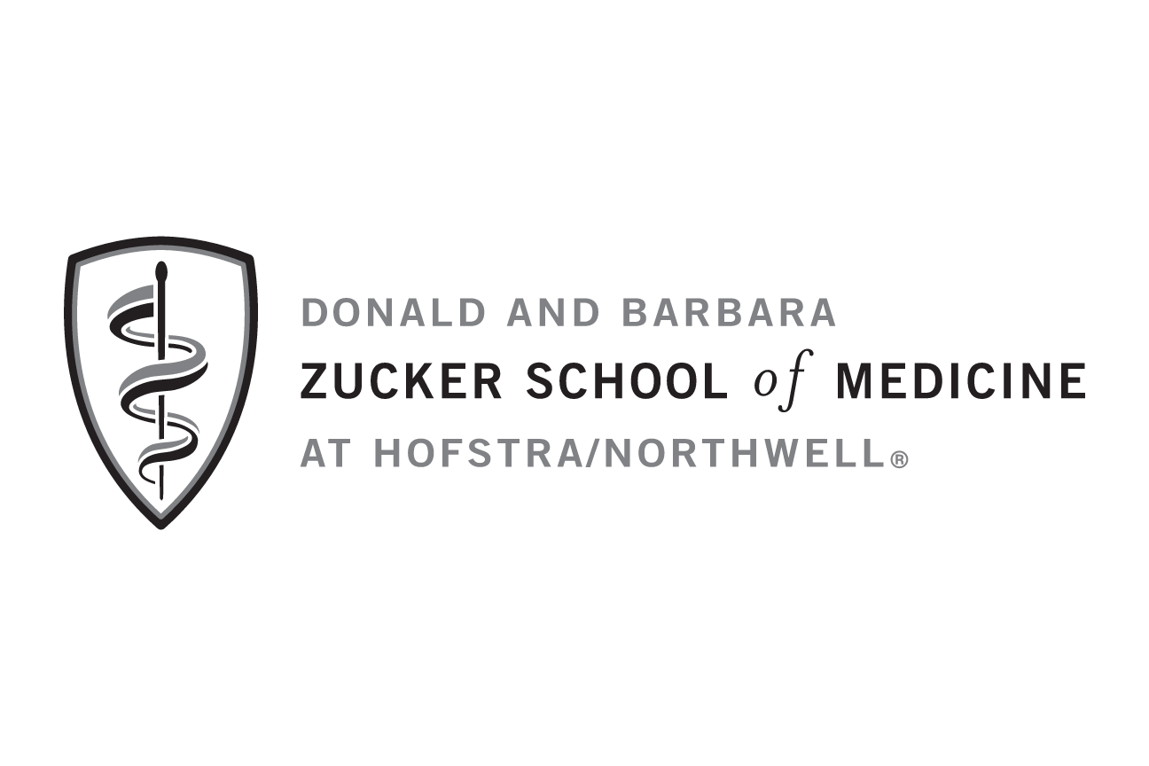 Zucker School of Medicine logo, horizontal grayscale variant, cell 43