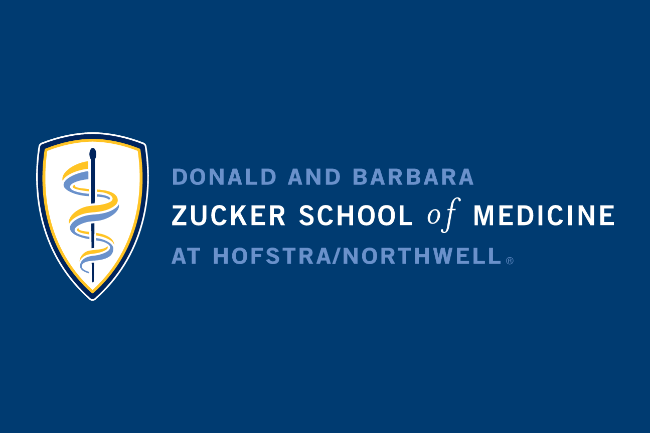 Zucker School of Medicine logo, horizontal reverse full color variant, cell 44
