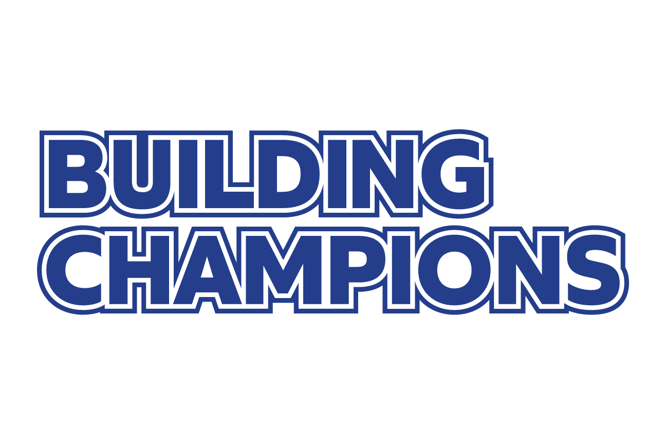 building champions wordmark, blue variant, cell 99