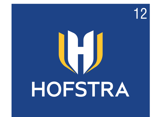 Hofstra wordmark with H icon, blue/gold on blue variant, cell 12
