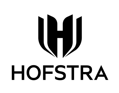 Hofstra wordmark with H icon, black on white variant, cell 15