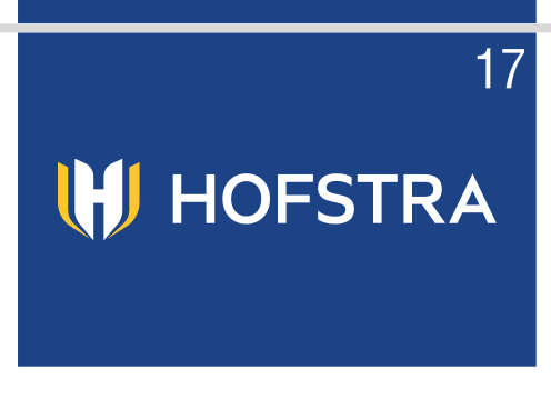 Hofstra horizontal wordmark with H icon, blue/gold on blue variant, cell 17