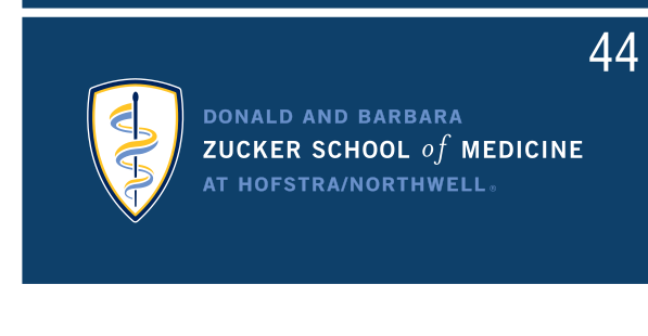 Zucker School of Medicine logo, horizontal reverse full color variant, cell 44