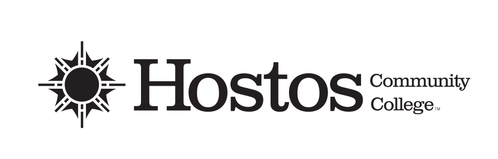 Hostos Community College logo, horizontal, black and white variant, cell 8