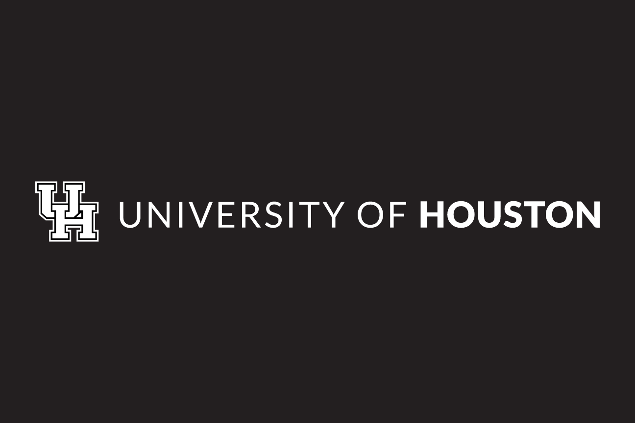 University of Houston horizontal lockup, white on black variant, cell 9