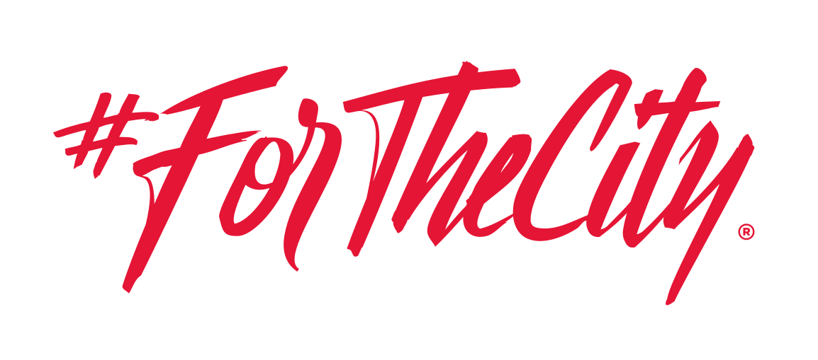 #ForTheCity wordmark, red script variant, cell 4