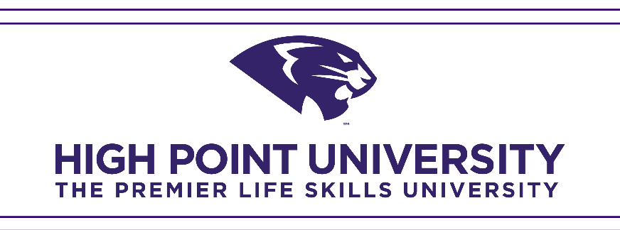 Panther Head with HIGH POINT UNIVERSITY THE PREMIER LIFE SKILLS UNIVERSITY, purple horizontal variant, cell 18