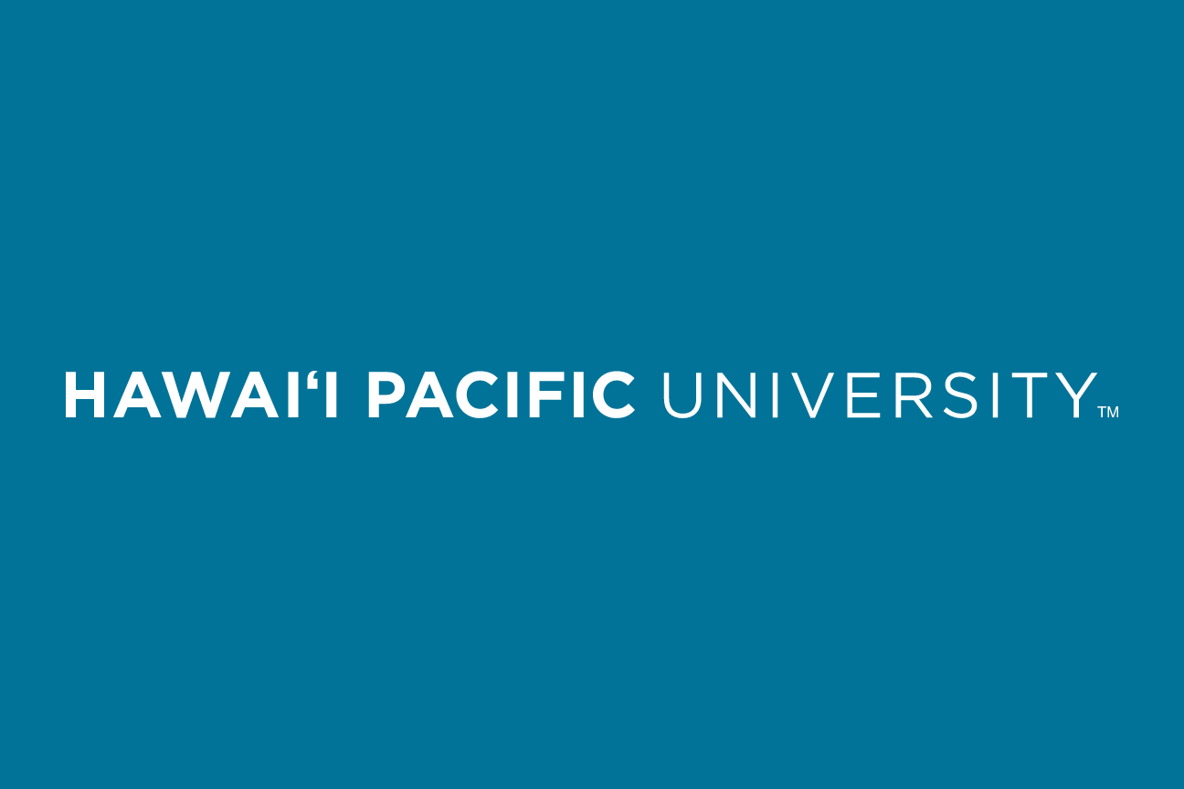 Hawaii Pacific University wordmark, horizontal, reverse variant, cell 8