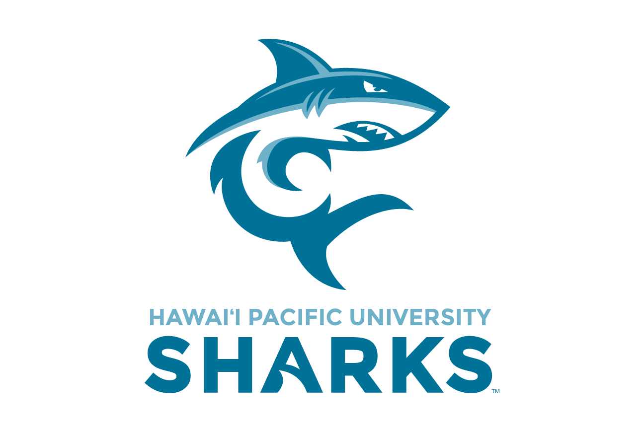 Shark mascot with full name SHARKS wordmark, teal variant, cell 27