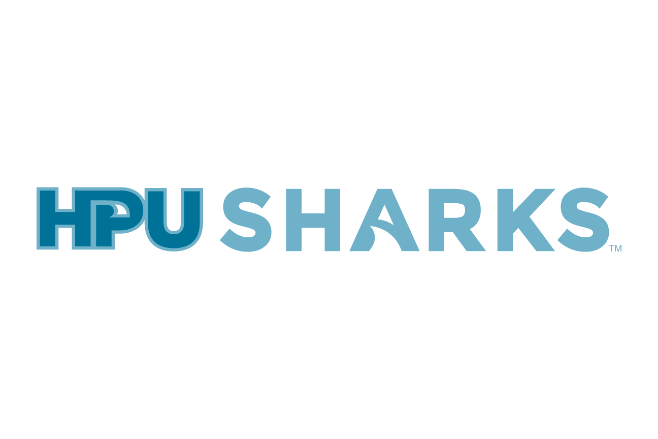 HPU Sharks wordmark, teal and light blue variant, cell 53
