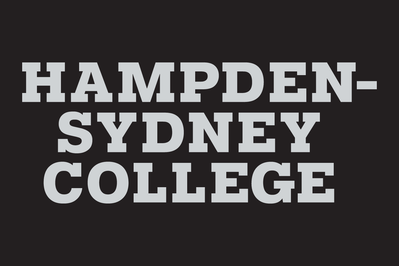 wordmark Hampden-Sydney College, stacked white on grey variant, cell 74