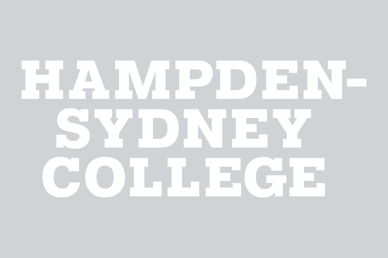 wordmark Hampden-Sydney College, stacked white on garnet variant, cell 75