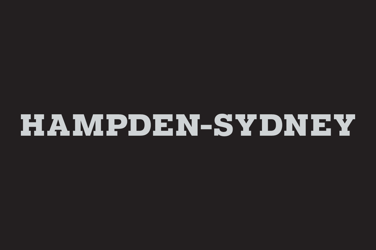 wordmark Hampden-Sydney, horizontal white on grey variant, cell 82