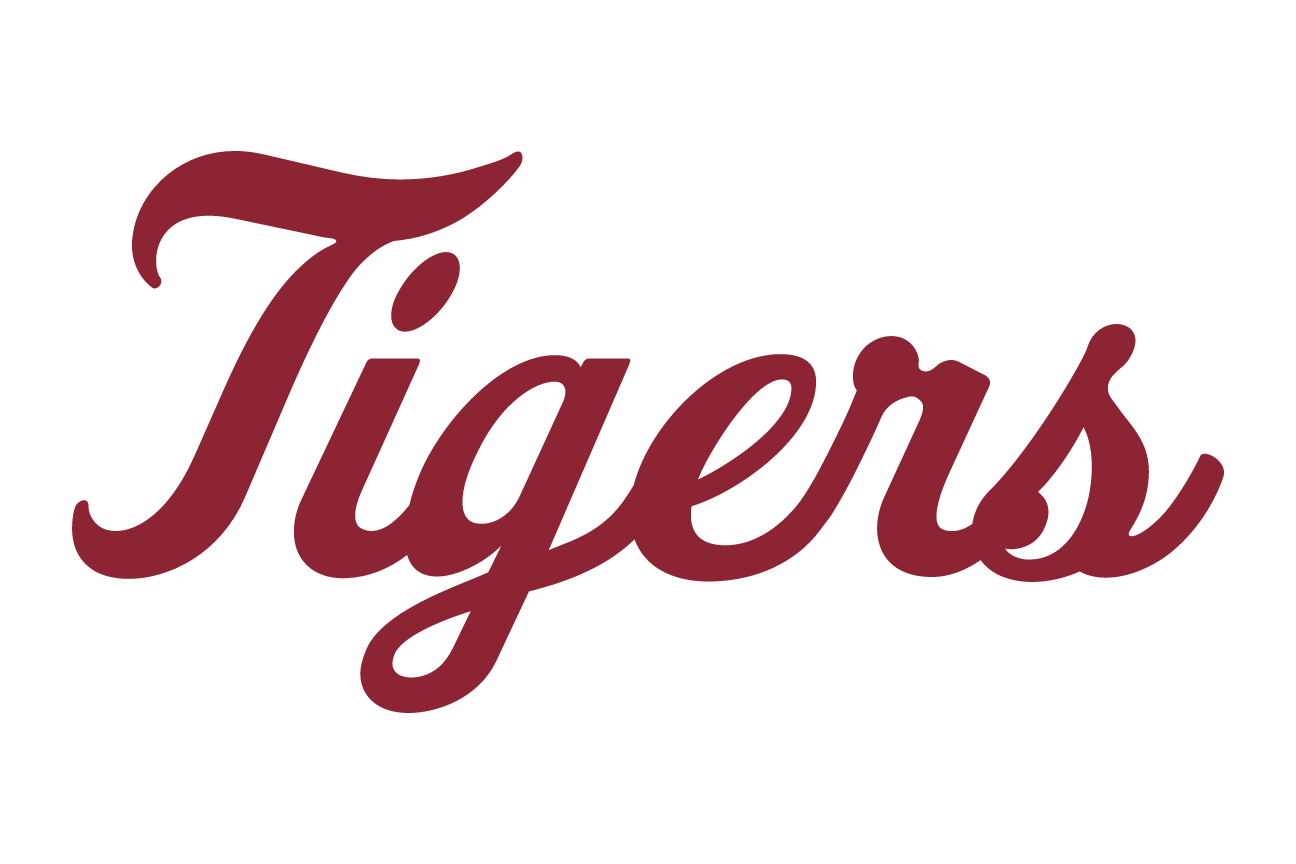 script wordmark Tigers, white on grey variant, cell 106