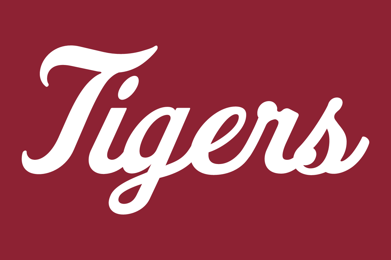 script wordmark Tigers, white on garnet variant, cell 107